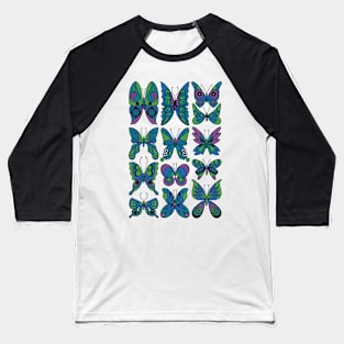 Retro Inspired Butterfly Pattern Baseball T-Shirt